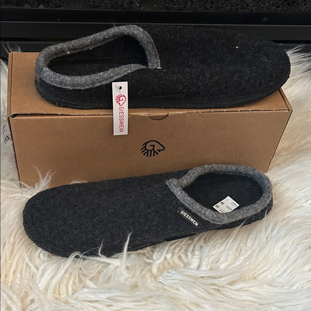 Giesswein Charcoal and Light Gray Wool Slip-On Slippers brand new size 12